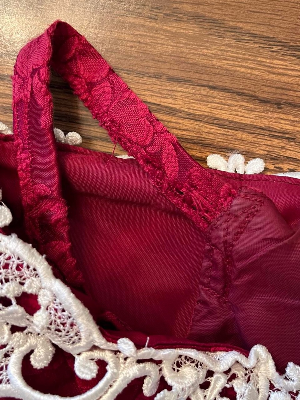 Scott McClintock Burgundy Evening Gown with Cream Lace Appliqué - Picture 8 of 8